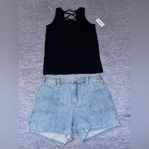 Girls Old Navy Denim Blue Shorts and Black Top